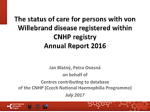 Výstupy z registru ČNHP za rok 2016 – von Willebrandova choroba